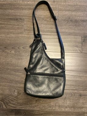 Black Asymmetrical Leather Crossbody Bag